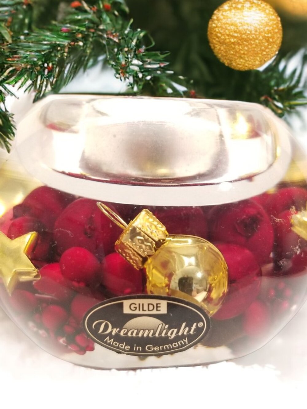 Holly Berry Glass Candle Holder Christmas Vintage GILDE Dreamlight German Decor - Picture 4 of 8